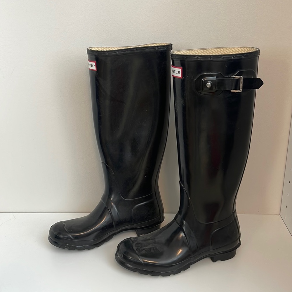tall black hunter rain boots
